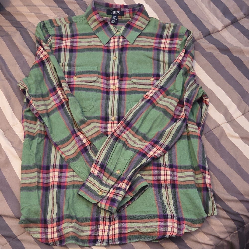 Chaps Womens Multicolor Plaid Casual Shirt